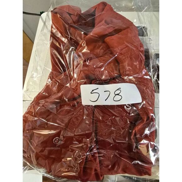 Womens Rust Button-Up Long-Sleeve Blouse Shirt W/ Chest Pocket & Back Pleat - Picture 10 of 10